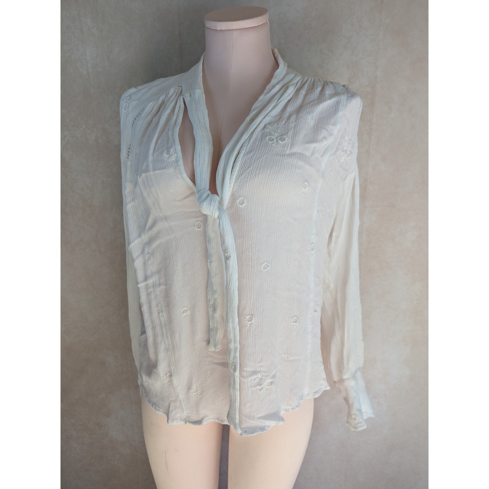 Free People White Peasant Cottage Core‎ Embroidered Boho Blouse Women's Size XS